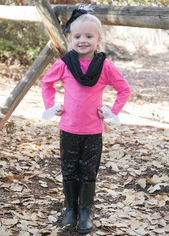 Pink Lace Black Sequin Pant Set