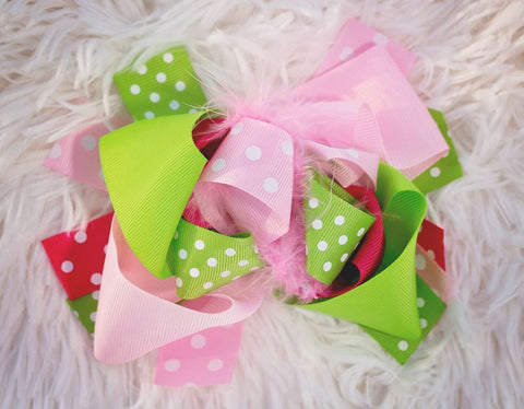 Pink Lime Polka Hair Bow