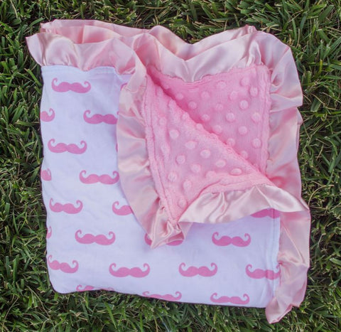 Pink Mustache Pink Minky Blanket