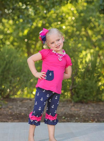 Pink Navy Anchor Capri Set