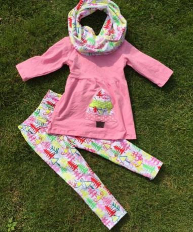 Pink Polka Tree Scarf Pant Set