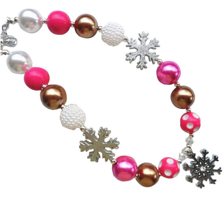 Pink - Silver - Snowflake Gumball Necklace