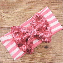 Pink Stripe Sequin Bow Head Wrap