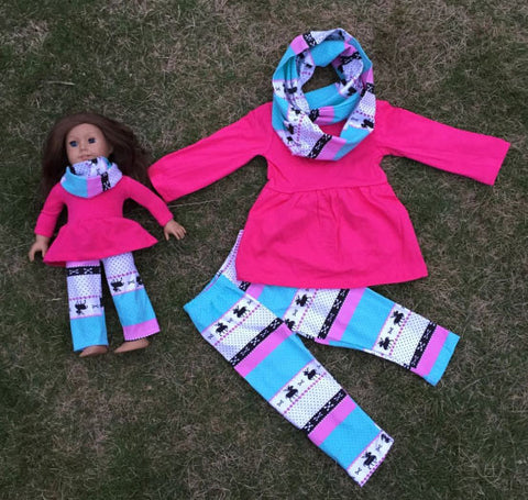 Pink White Aztec Baby Doll Scarf Set