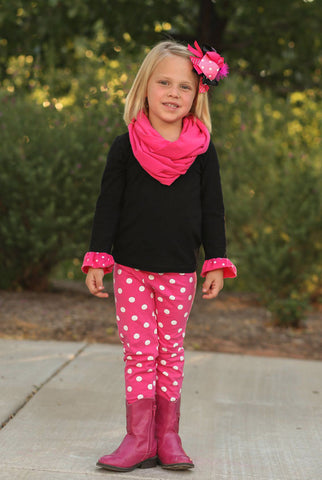 Pink White Polka Black Pant Set