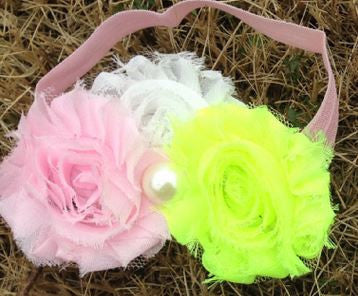 Pink - Yellow - White Shabby Headband