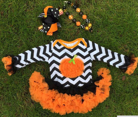 Pumpkin Black Chevron Onesie Tutu