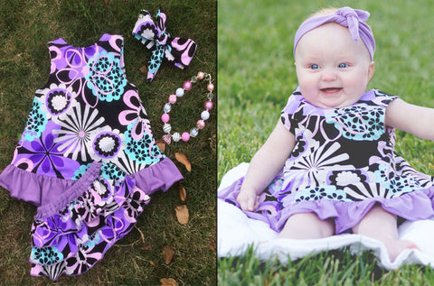 Purple Black Flower Two Piece