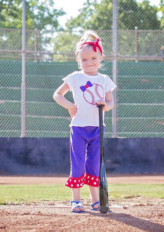 Purple Bow Baseball Capri Set