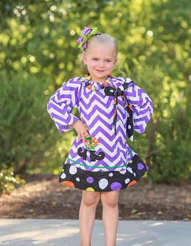 Purple Chevron Witch Boots Polka Dress