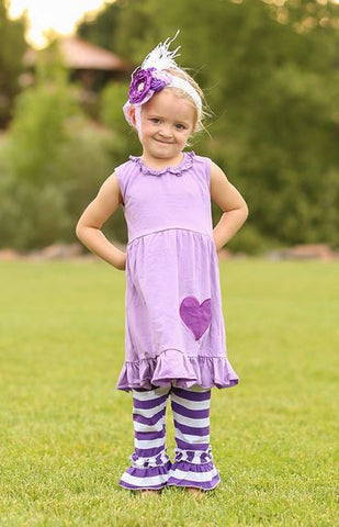 Purple Heart Stripe Capri Set