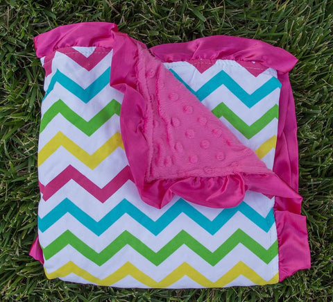 Rainbow Chevron Hot Pink Minky Blanket