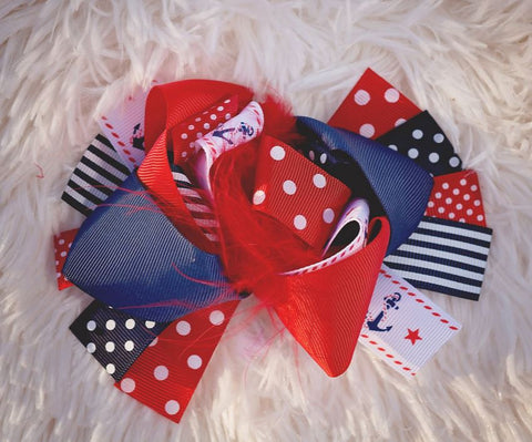 Red Anchor Polka Hair Bow