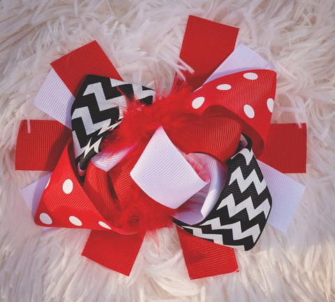 Red Black Chevron Bow