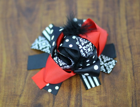 Red Black Damask Bow