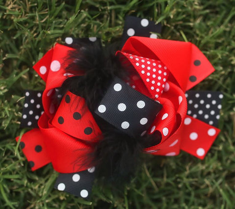 Red Black Polka Bow