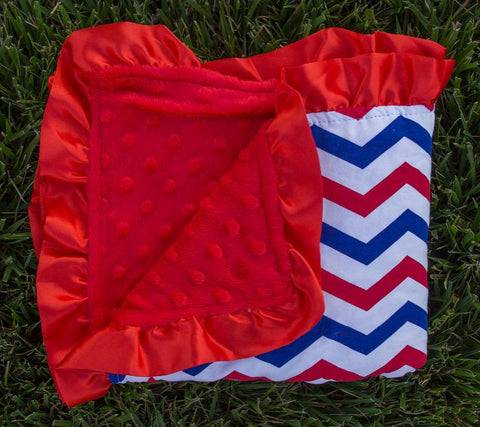 Red Blue Chevron Red Minky Blanket