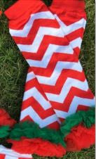 Red Chevron Green Ruffle Leg Warmers