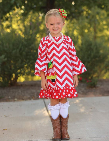 Red Chevron Lime Polka Tree Dress