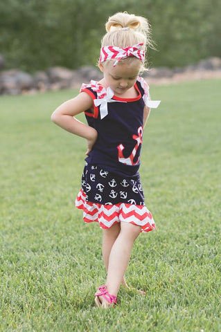 Red Chevron Navy Anchor Skirt Set