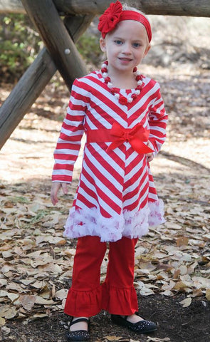 Red Chevron Ruffle Pant Set