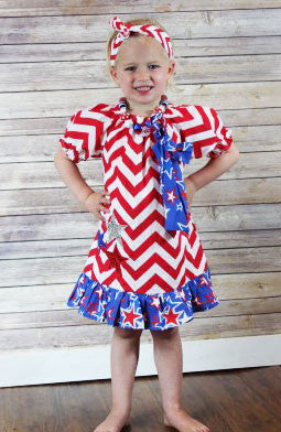 Red Chevron Three Star Peasant Dress