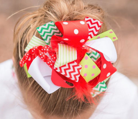 Red Green Lime Chevron Bow