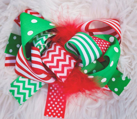 Red Green Polka Bow