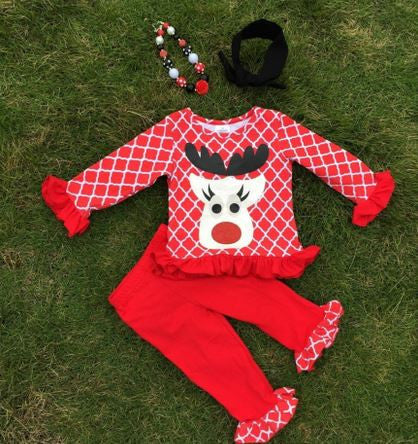 Red Moroccan Reindeer Pant Set