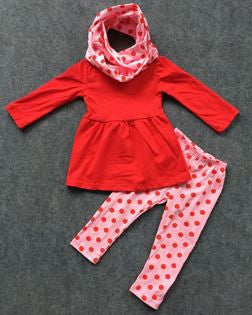 Red Pink Polka Scarf Set