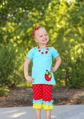 Red Polka Apple Ruffle Capri Set