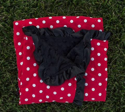 Red Polka Black Minky Blanket