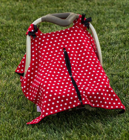 Red Polka Black Minky Car Seat Canopy