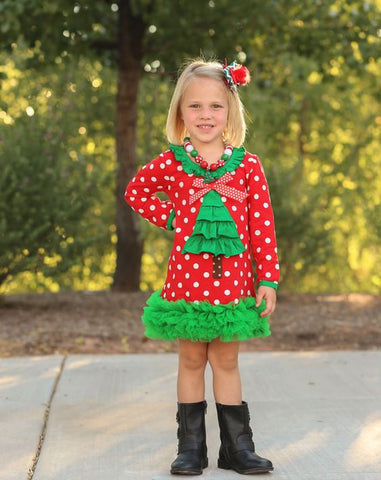 Red Polka Tree Ruffle Dress