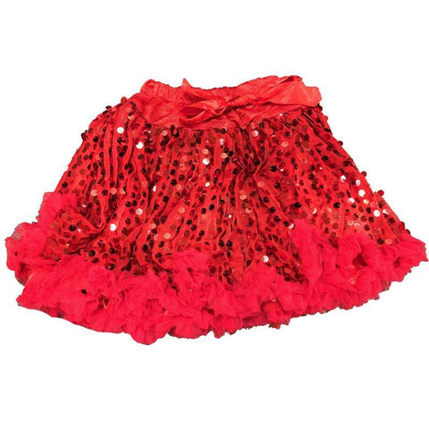 Red Sequin Tulle Skirt Ruffle