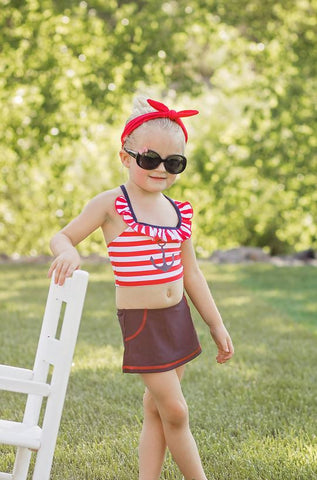 Red Stripe Anchor Three Piece Swimsuit