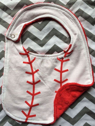 Red White Baseball Minky Bib