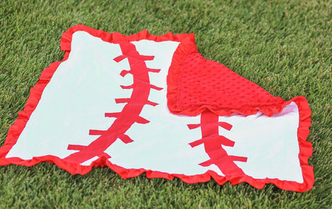 Red White Baseball Minky Blanket