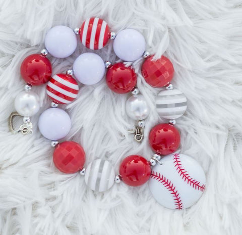 Red White Baseball Necklace