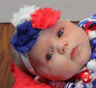 Red White Blue Flower Shabby Headband