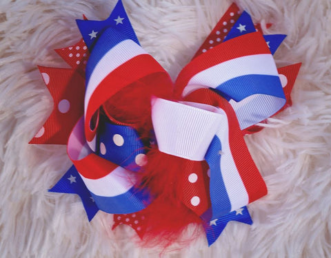 Red White Blue Polka Hair Bow