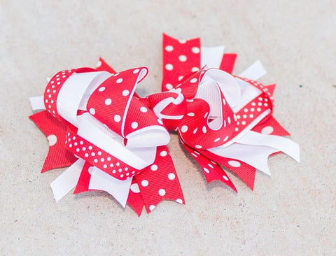 Red White Polka Bow