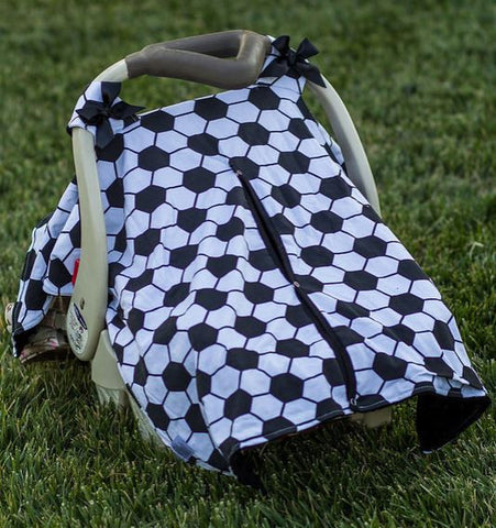 Soccer Ball Black Minky Car Seat Canopy