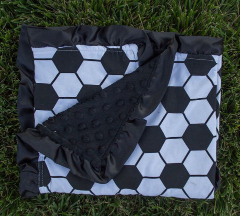 Soccer Ball Black Minky Blanket