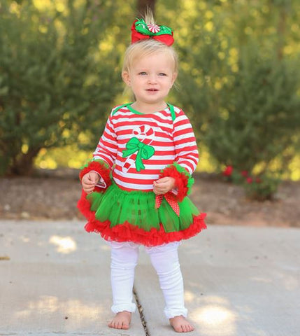 Stripe Candy Cane Green Onesie Tutu