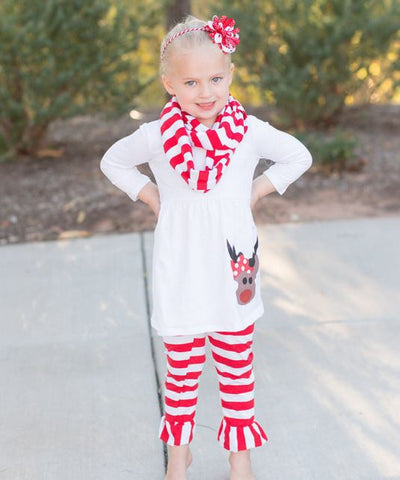 Stripe Reindeer Scarf Pant Set