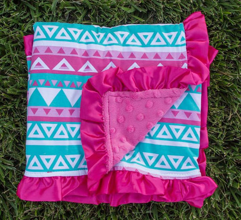 Teal Aztec Hot Pink Minky Blanket