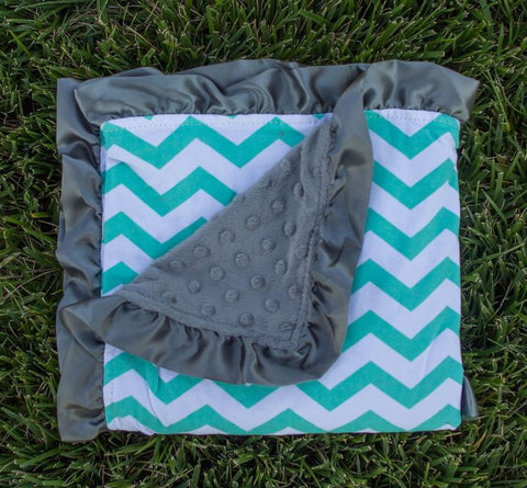 Teal Chevron Gray Minky Blanket