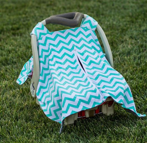 Teal Chevron Gray Minky Car Seat Canopy