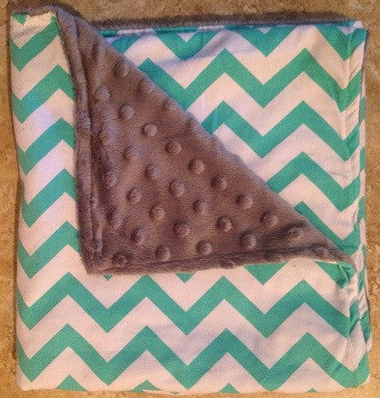 Teal Chevron Gray No Ruffle Minky Blanket